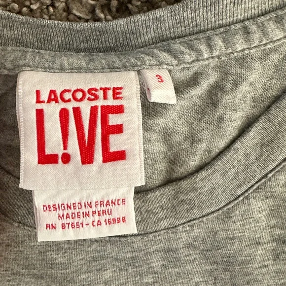 Lacoste short sleeve gray T-shirt ‘live live live’ red, white, & blue medium - Picture 5 of 13